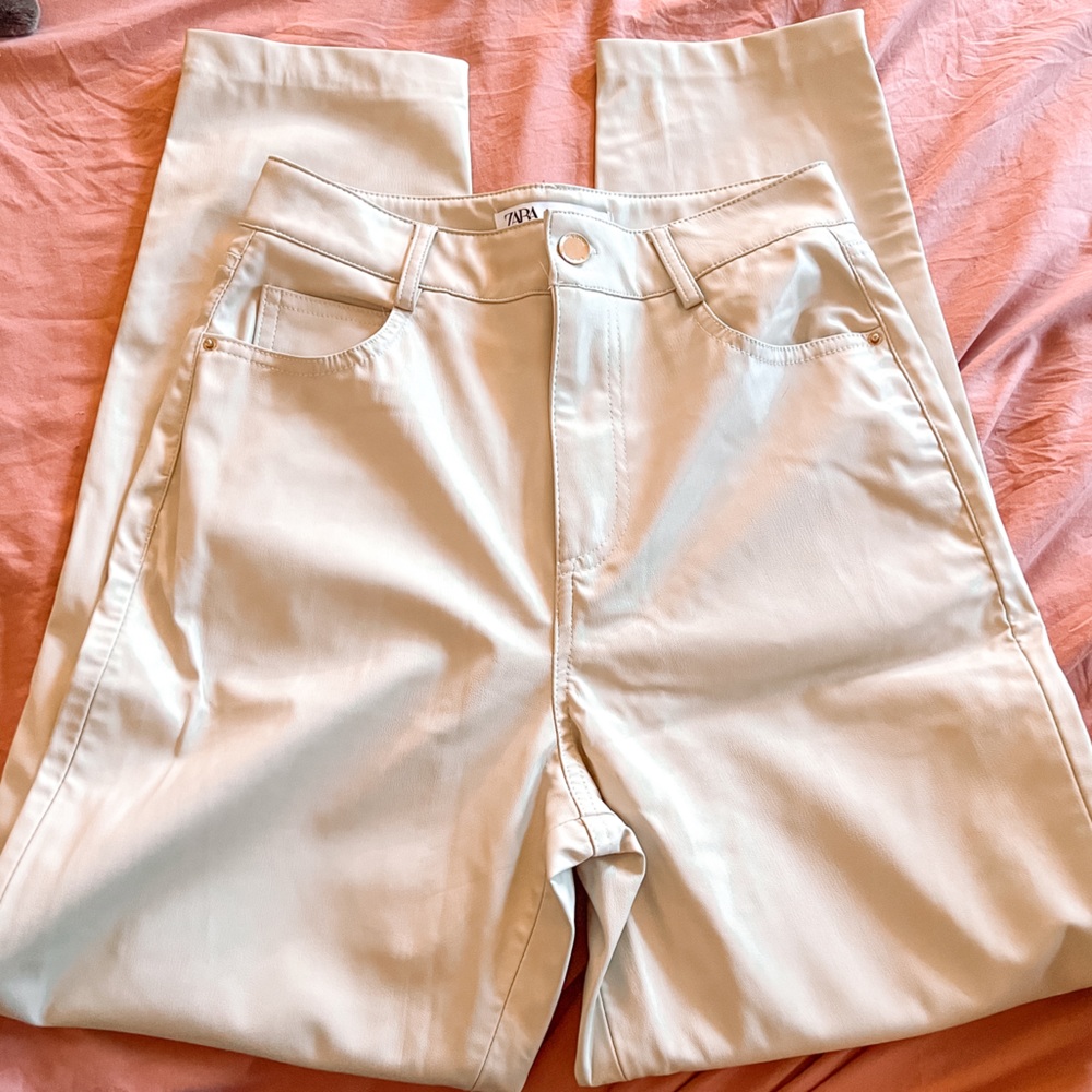 Zara beige leather trousers